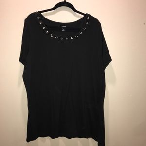 Black Tee with Grommets and weaved neckline accent